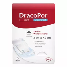 DRACOPOR αδιάβροχο επίθεμα τραυμάτων 5x7,2 cm αποστειρωμένο, 5 τεμ