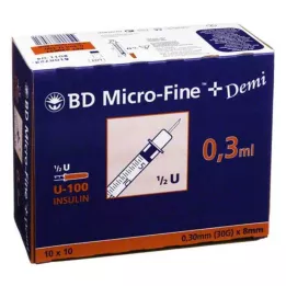 BD MICRO-FINE+ Σύριγγα ινσουλίνης 0,3 ml U100 0,3x8 mm, 100 τεμ