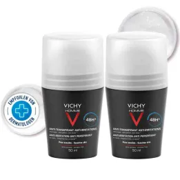 Vichy Homme Deodorant Roll on για ευαίσθητες επιδερμίδες 48h Dp (2x50 ml)
