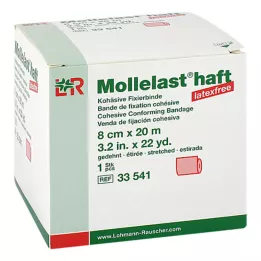 MOLLELAST αυτοκόλλητοι επίδεσμοι χωρίς λατέξ 8 cm x 20 m κόκκινο, 1 τεμάχιο