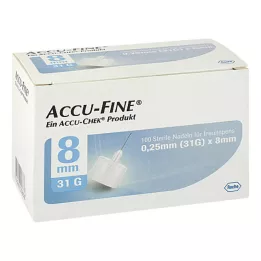 ACCU FINE αποστειρωμένες βελόνες για στυλό ινσουλίνης 8 mm 31 G, 100 τεμ