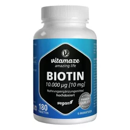 BIOTIN 10 mg υψηλής δόσης vegan δισκία, 180 τεμ