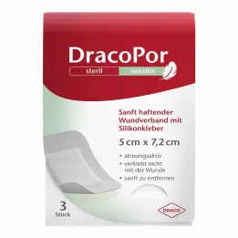 Dracopor sensitive 5x7,2 cm αποστειρωμένο με κόλλα σιλικόνης, 3 τεμ