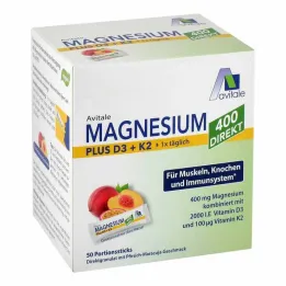 Magnesium 400 + D3 + K2 άμεσο φρούτο του πάθους ροδάκινο, 50Χ2,5 γρ